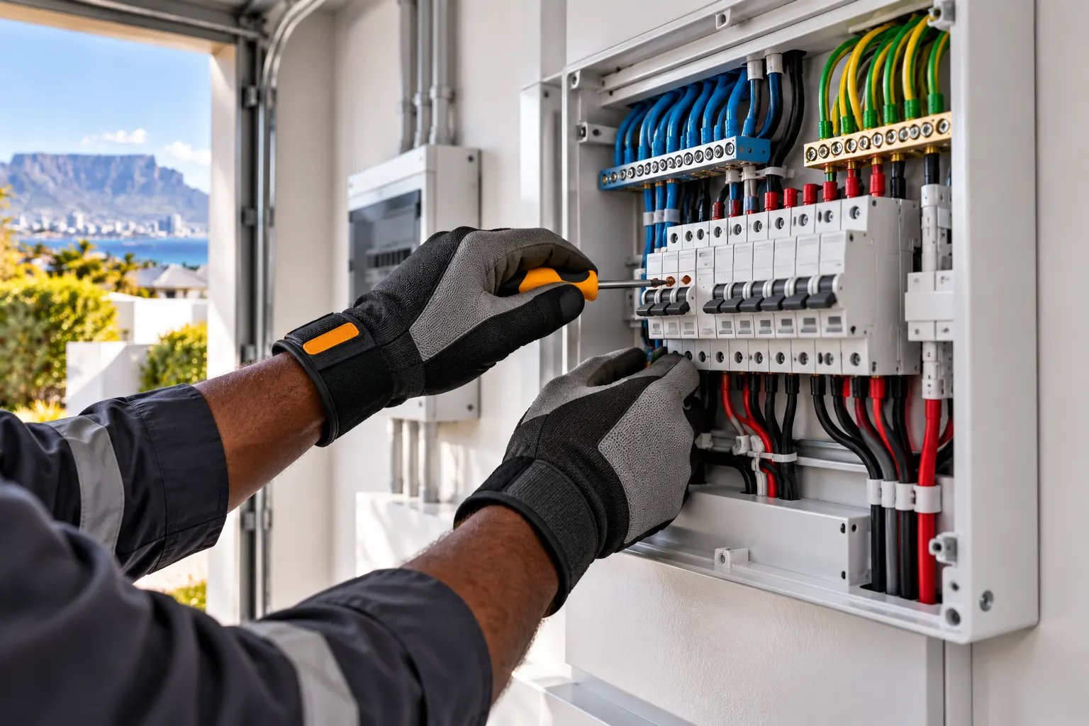 Electrician working on a distribution board